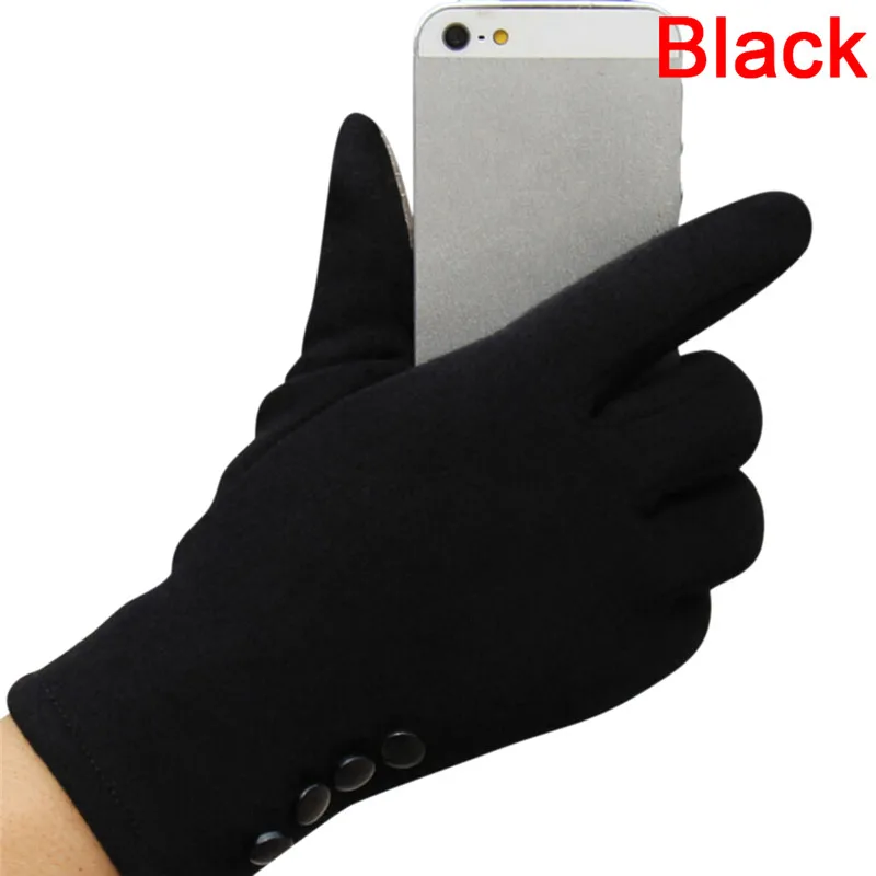 Популярные женские перчатки с сенсорным экраном зимние спортивные теплые кожаные перчатки - Цвет: Black