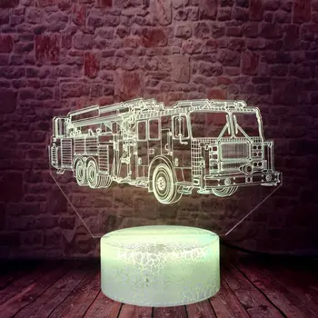 

Lovely 3D Illusion Desk Nightlight LED 7 Colors Changing Light Vehicle FireMan Sam Fire engines Model Toys baby