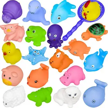

Kuulee 20Pcs/Set Baby Bathing Toys Set Cute Small Amimall Shape Float Squeeze Sound Wash Bath Swim Dive Play Animals Toys