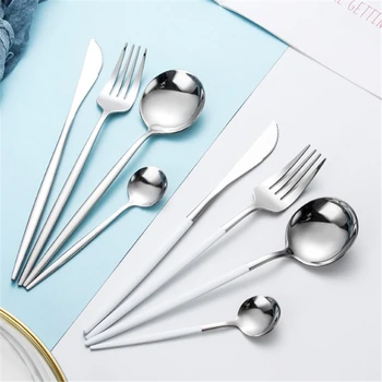 

4Pcs/set 304 Stainless Steel Portugal Knife Fork Spoon Dinnerware Set Western Spoon Steak Knife Kitchen Flatware Tableware Set