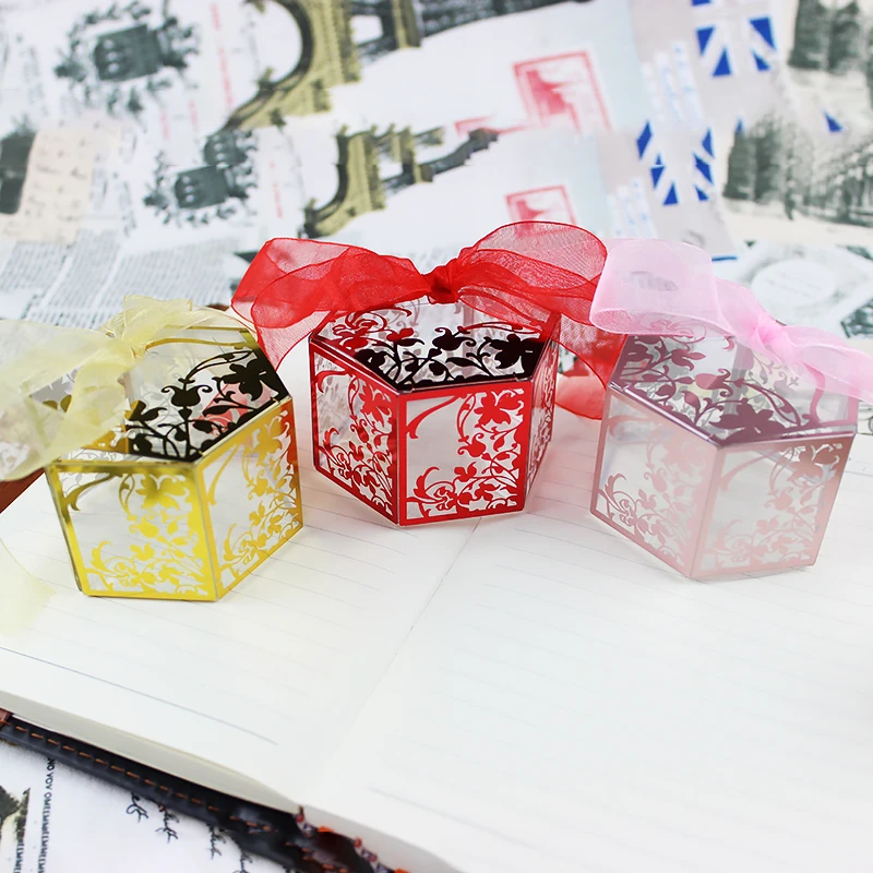 

New European Hexagon Style Transparent Sweet Candy Box Packaging Gift Boxes for Wedding Party Favor Decor Clear PVC Packing Box
