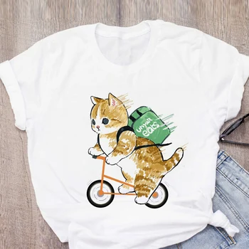 

Fashion 90s Print O-Neck Ladies Women's Tshirts Kawaii Cat Funny Cartoon Top Female T-shirt Harajuku Tees Top for Women T-shirt
