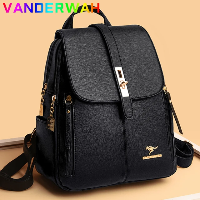 Women Quality Leather Backpacks for Girls Casual Daypack Black Vintage Backpack School for Girls  1