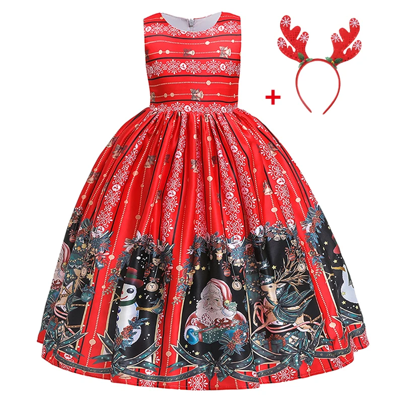 Модное рождественское платье с принтом Санта Клауса, длинное платье для девочек, рождественские вечерние платья для детей, детские платья для девочек - Цвет: 54red