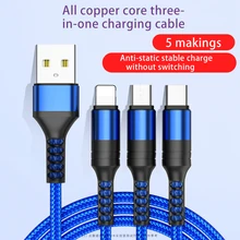 

150cm 3 in 1 USB Cable for Powerbank Micro USB Type C Charger Cable for iPhone 13 12 11 Pro XR XS Max X Huawei Charging Cord