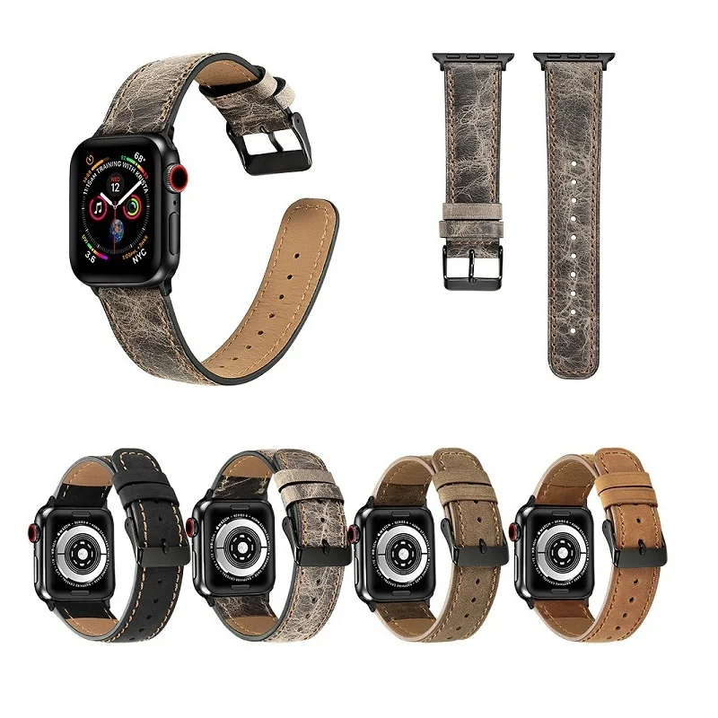 Браслет, совместимый с Apple Watch, ремешок correa 42 мм, 44 мм, кожаный ремешок для iwatch 5, ремешок с металлической пряжкой из нержавеющей стали