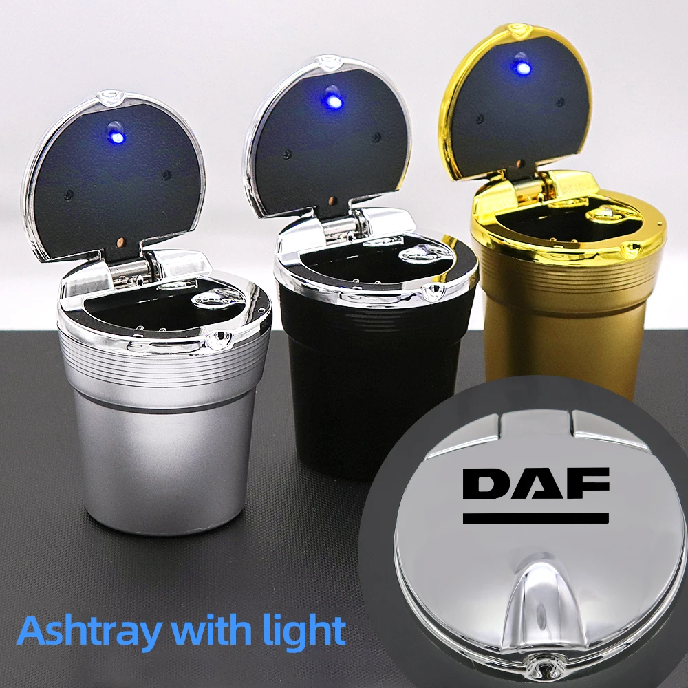 

With Led Lights car Logo Creative Personality ashtray Creative cigarette dustbin For DAF xf cf lf van Auto Accessories