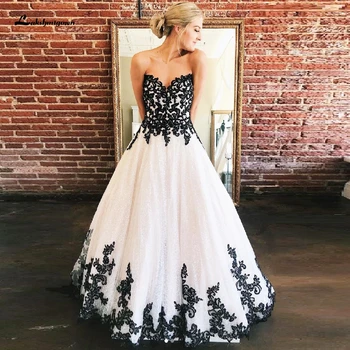 Lakshmigown-vestido de Novia Vintage, blanco y negro, de talla grande, tul brillante, para boda, con cordones, para espalda de noche, 2020