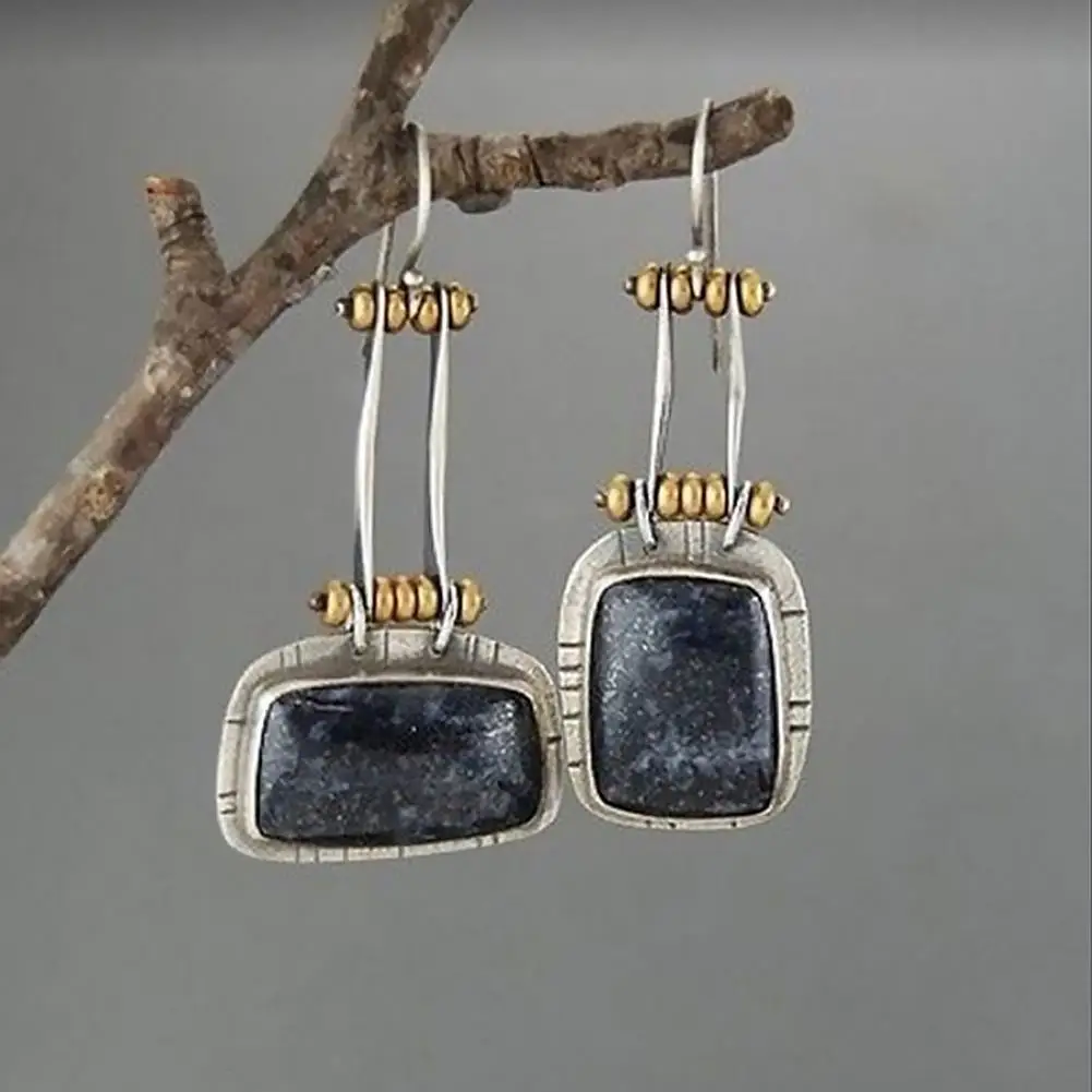 

Vintage Asymmetric Geometric Alloy Rectangle Pendant Women Hook Earrings Jewelry