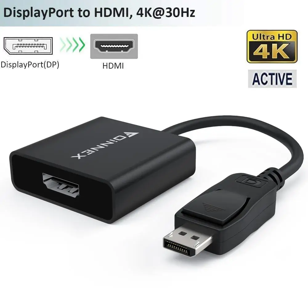 FOINNEX активный DisplayPort в HDMI адаптер переменного тока, 4K DP мужчина 1,2 в к женскому HDMI 1,4 Выход постоянного тока в переменный конвертер, DP-HDMI видео разъем для ноутбука FOINNEX активный DisplayPort в HDMI адаптер переменного тока, 4K DP мужчина 1,2 в к женскому HDMI 1,4 Выход постоянного тока в переменный конвертер, DP-HDMI видео разъем для ноутбука