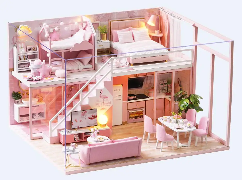 Рождественский подарок Diy кукольный дом мебель Diy Миниатюрный 3D Деревянный Miniaturas кукольный домик игрушки для детей подарки на день рождения - Color: L027 With Dust Cover