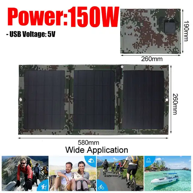 Waterproof Folding 150W Solar Cell Charger 5V 3A Dual USB Output Solar Panel With 4 in 1 Cable for Smartphones Emergency Charge 6