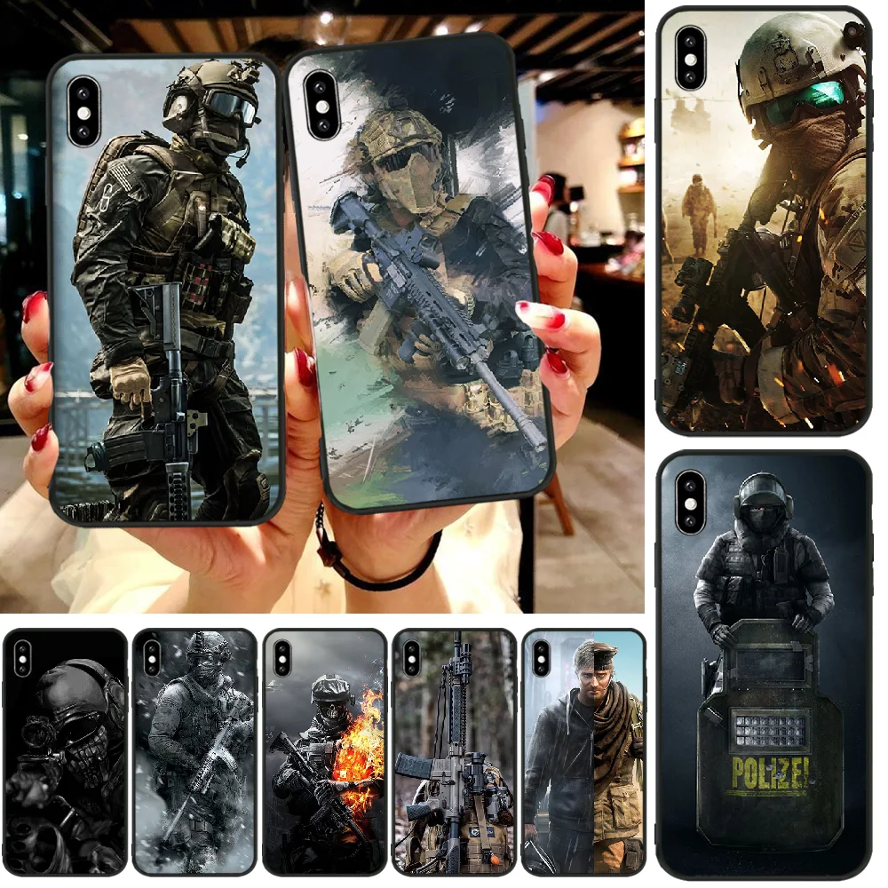 

OFFeier Special soldier Soft black Phone Case For iphone6 6s plus 7 8 7 8 plus X XR XS MAX 11 Pro Max Cover