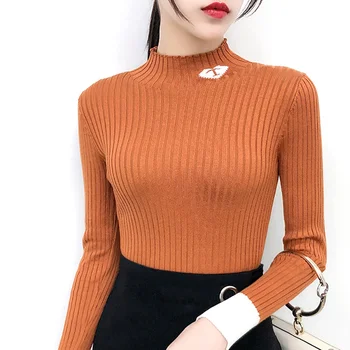 

Women's Korean Style Core-spun Yarn Half Sweater Basic Slim Fit Turtleneck Knitwear Female Pullover Jumpers Hot Y6