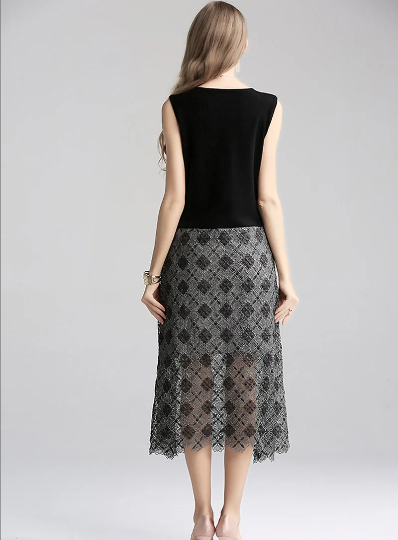 Autumn And Winter Retro Dress Streetwear Style Palace Embroidery splice knitting Sleeveless Slim Elegant A-line Vest Dress M-XL