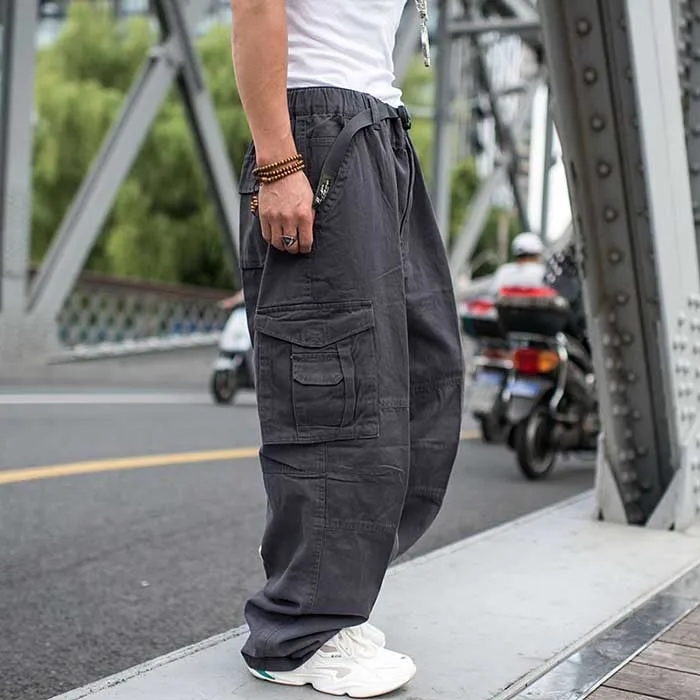 Trendy Loose Baggy Cargo Pants Men Casual Hiphop Harem Cotton Straight Trousers Wide Leg Plus Size Streetwear Clothing genie pants