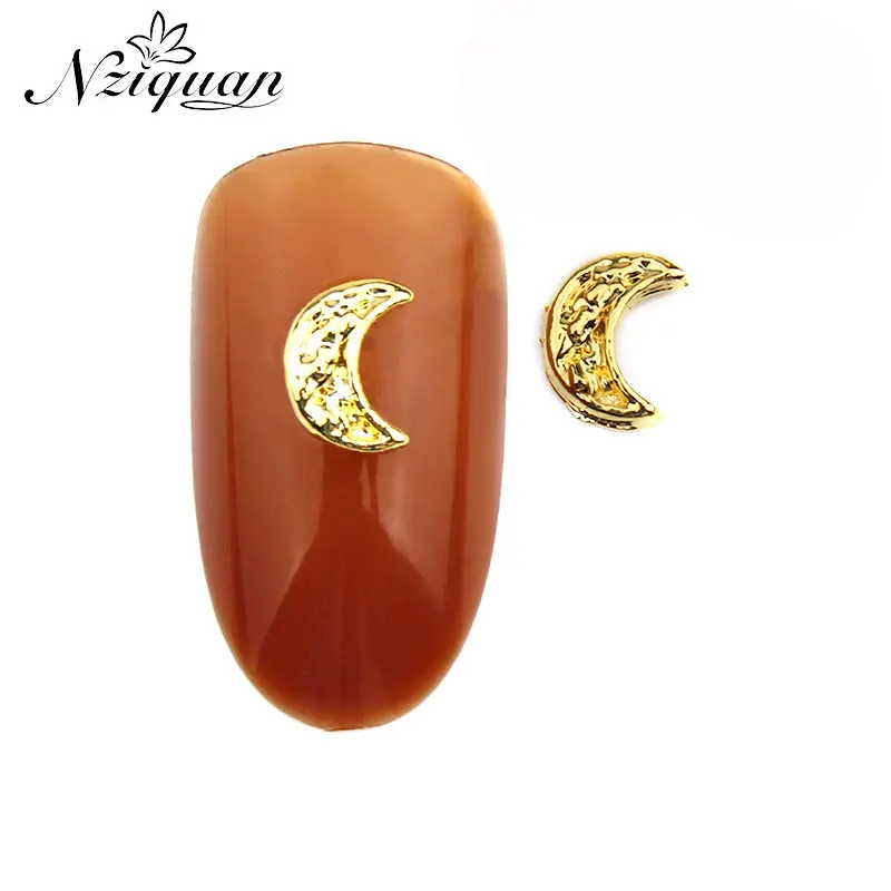 

New product NZIQUAN 20pcs oval multicolor nail decoration stickers charm moon shape metal alloy lady DIY nail decoration