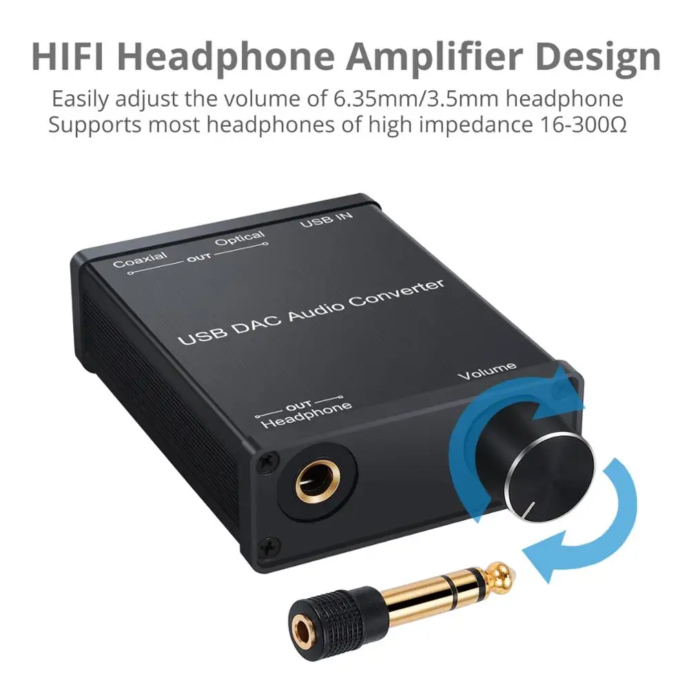 PROZOR USB DAC Audio Converter with Headphone Amplifier Coaxial S PDIF Converter Digital to Analog USB Audio Sound Card