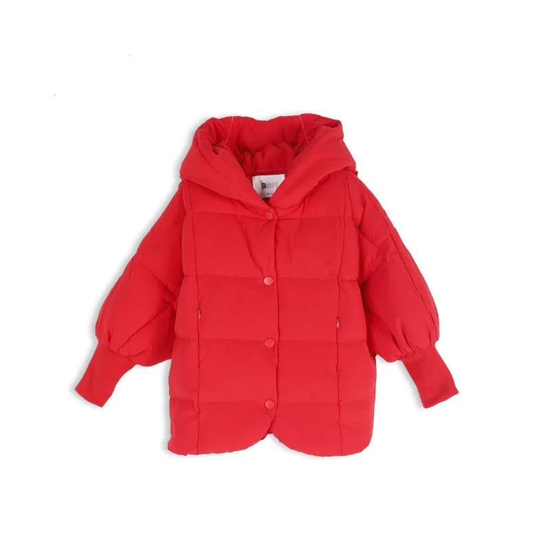 Красный пуховик для девочек с рукавом летучая мышь однотонная куртка | Мать и