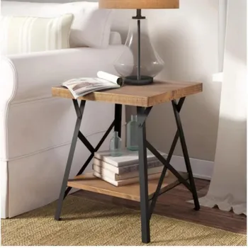 

Industrial End Table with Solid Wood Top, Metal Base