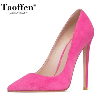 

Taoffen Western Brand Women Pumps Flock Leather Shallow Shoes Women Office Lady Work Daily Soft Wedding Footwear Size 35-45