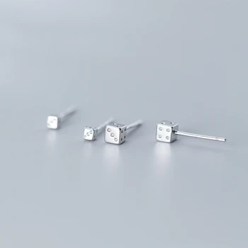 

925 Sterling Silver Color Simple Rectangular Dice CZ Fashion Tiny Stud Earrings For Women Girl Wedding Party Gift G3476