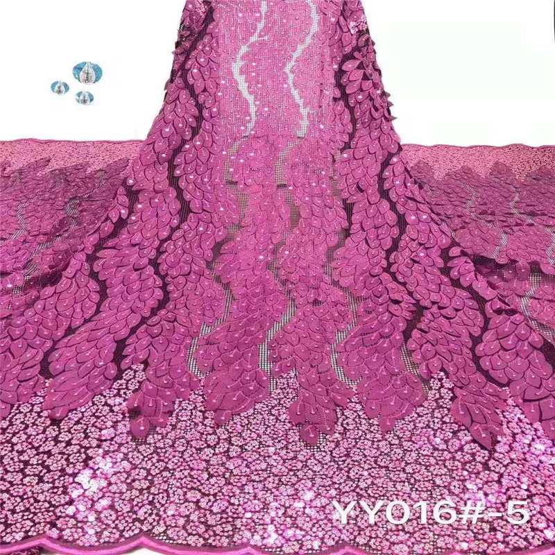 

2019 High Quality French 3D Tulle Pink African Lace Fabric Sequins Embroidered Nigerian Lace Fabrics For Wowen Dress