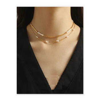 

2 Pcs/Set Necklaces Natural Freshwater Pearl Choker Necklaces for Women Layered Vintage Necklace New