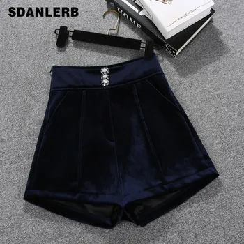 

High Waist Shorts Women's Autumn and Winter Boots Shorts New Ladies Super Fire Diamond Button Gold Velvet Boot Shorts Feminino