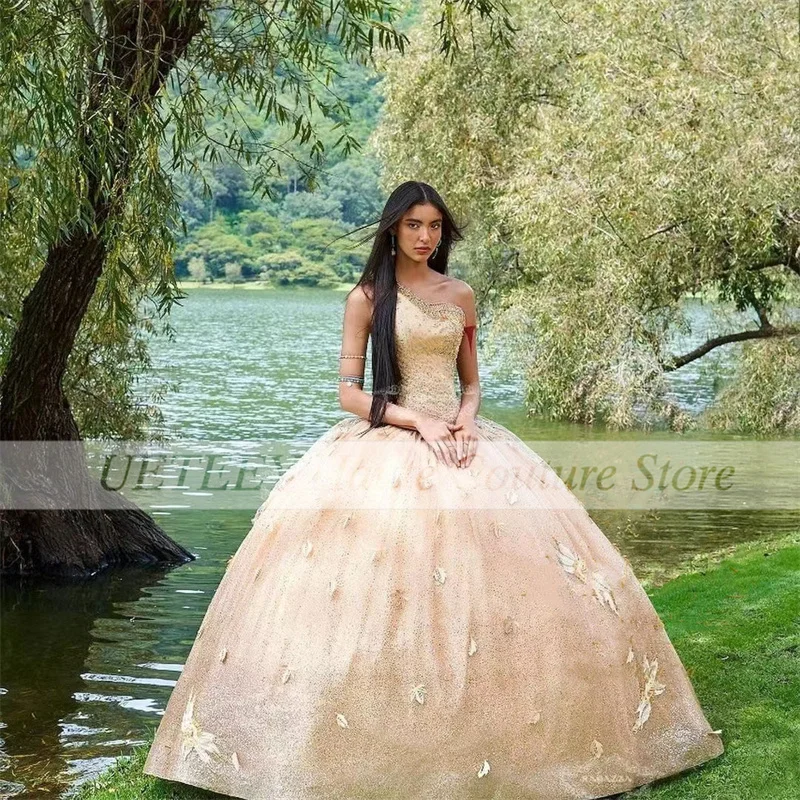 

New Formal Quinceanera Dresses Beading Appliques Sequin One-Shoulder Ball Gowns Prom Dress Vestidos dDe15 Años