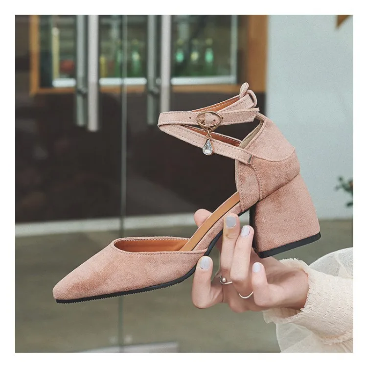 

Suede Sandals 2019 Summer New Style Chunky-Heel High-heeled Sandals Large Size Buckle WOMEN'S Sandals T3289