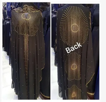 

African Design Beading Abaya Diamond Chiffon Dashiki Dress Bat Hoodies Cape Muslim Bazin Long Maxi Robe Gowns Africa Traditional