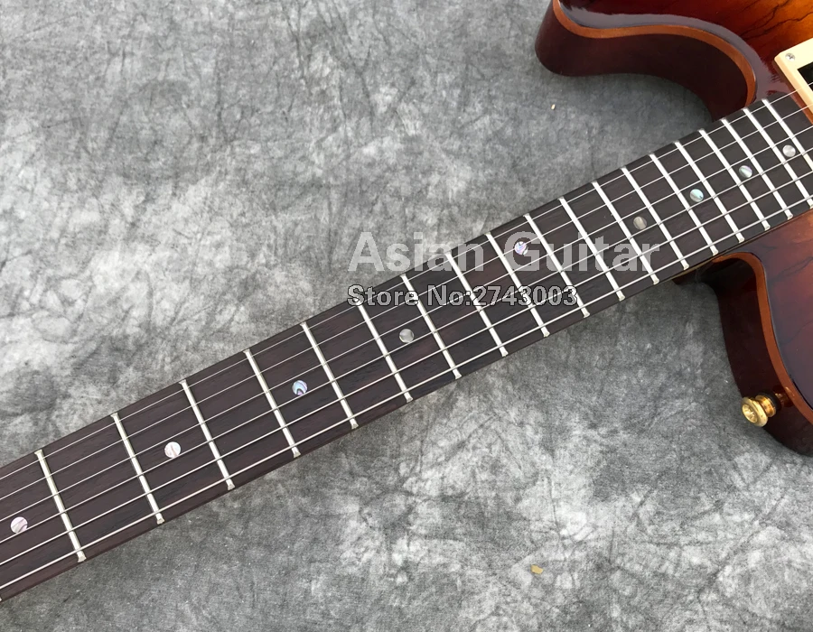 ACEPRO электрогитара с Spalted Maple top, коричневый цвет взрыва, 2 хамбакера звукосниматели, золото Гровер тюнеры, Абалон Точки инкрустация