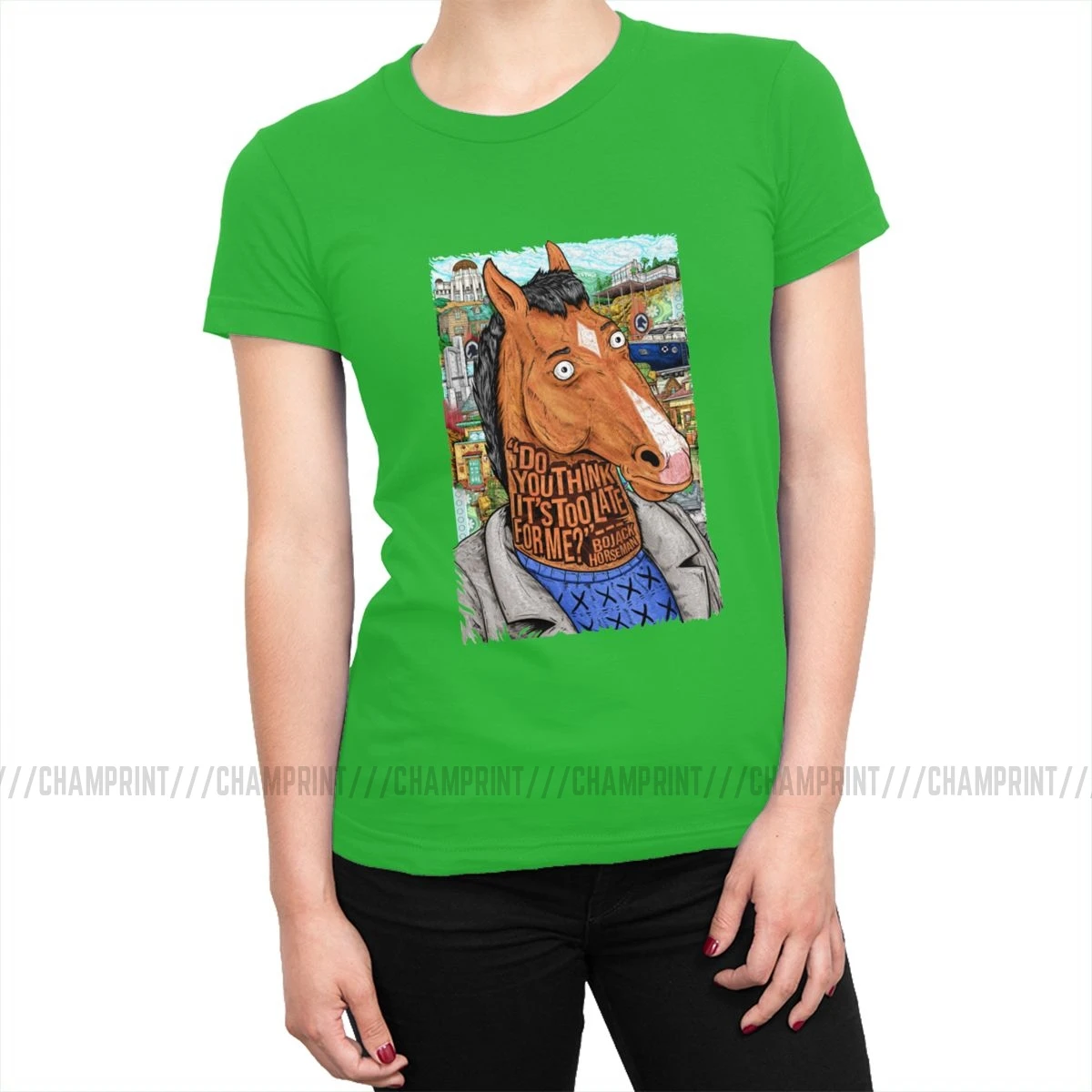 Женская футболка Bojack Horseman с забавным рисунком, эстетическая футболка с круглым вырезом, хлопковая уличная одежда размера плюс, женская одежда - Цвет: Зеленый