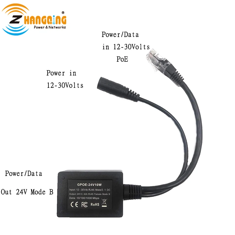 GPOE-24V10W PoE конвертер постоянного тока 24В шаг вверх инжектор Gigabit 24 вольт устройство