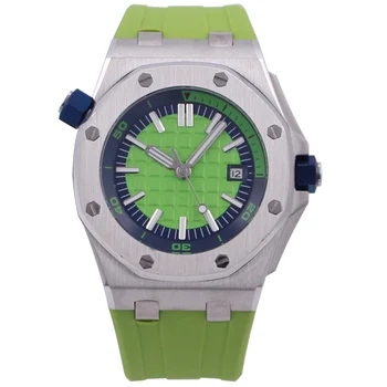 

42mm Men Watch Stainless Steel Case Automatic Fashion Luminous Waterproof Men's Rubber Strap Green Dial Wristwatch Men
