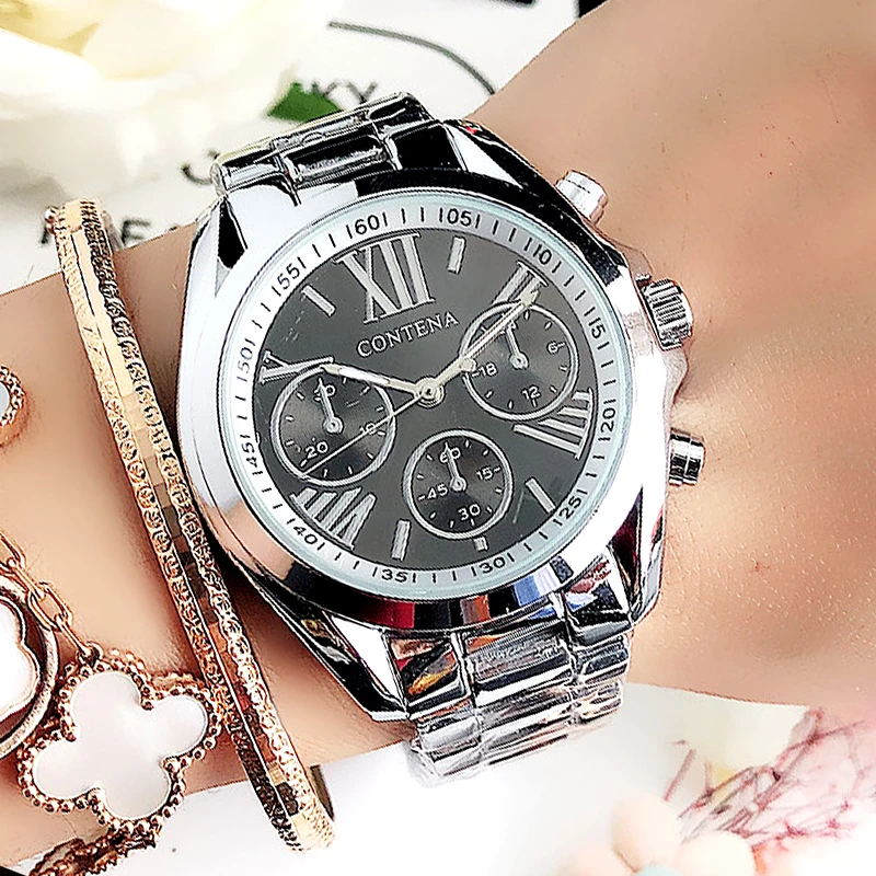 Relogio Feminino GENEVA Luxury Designers Brand Stainless Steel Silver Case Ladies Wrist