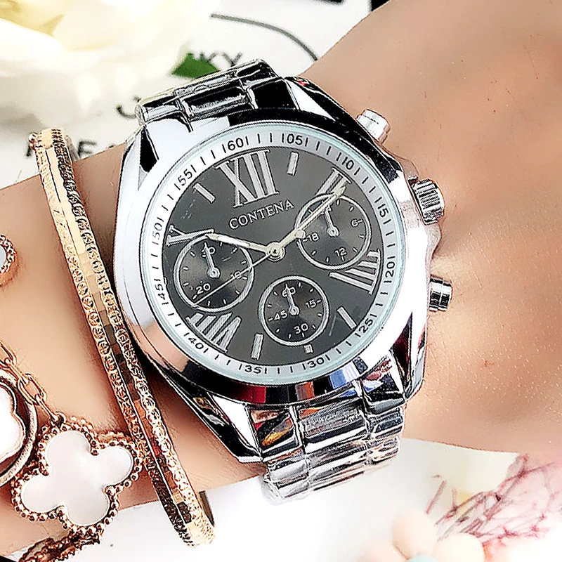 Relogio Feminino GENEVA Luxury Designers Brand Stainless Steel Silver Case Ladies Wrist Water Resistant Quartz Watches For Women