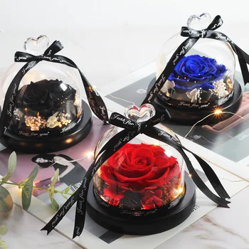 

Preserved Rose flower In Flask LED Glass Dome Valentines mothers Day Gift Real Beauty and The Beast Mother's decoration home