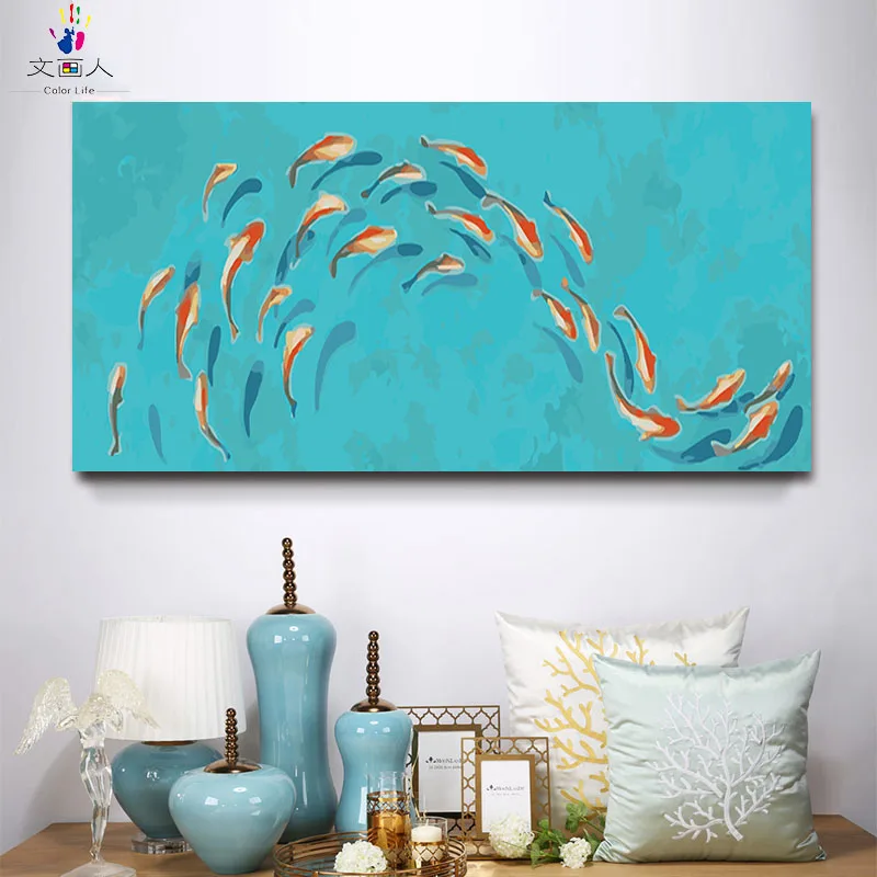 Fish school Coloring By Numbers a group of Small fishes digital Paint animal canvas painting by numbers for children | Дом и сад
