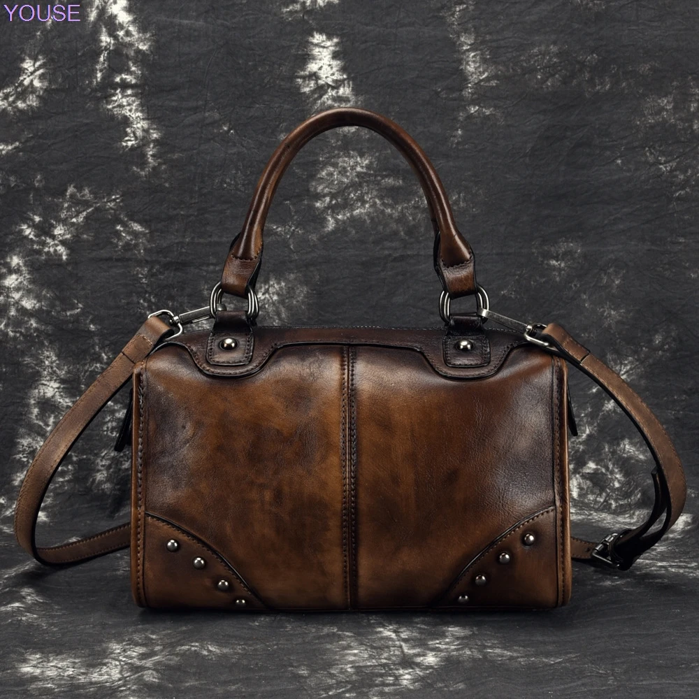 

Retro Handbag Tree Height Leather women Bag Hand-rub Color Fashion Boston Bags Casual Haversack
