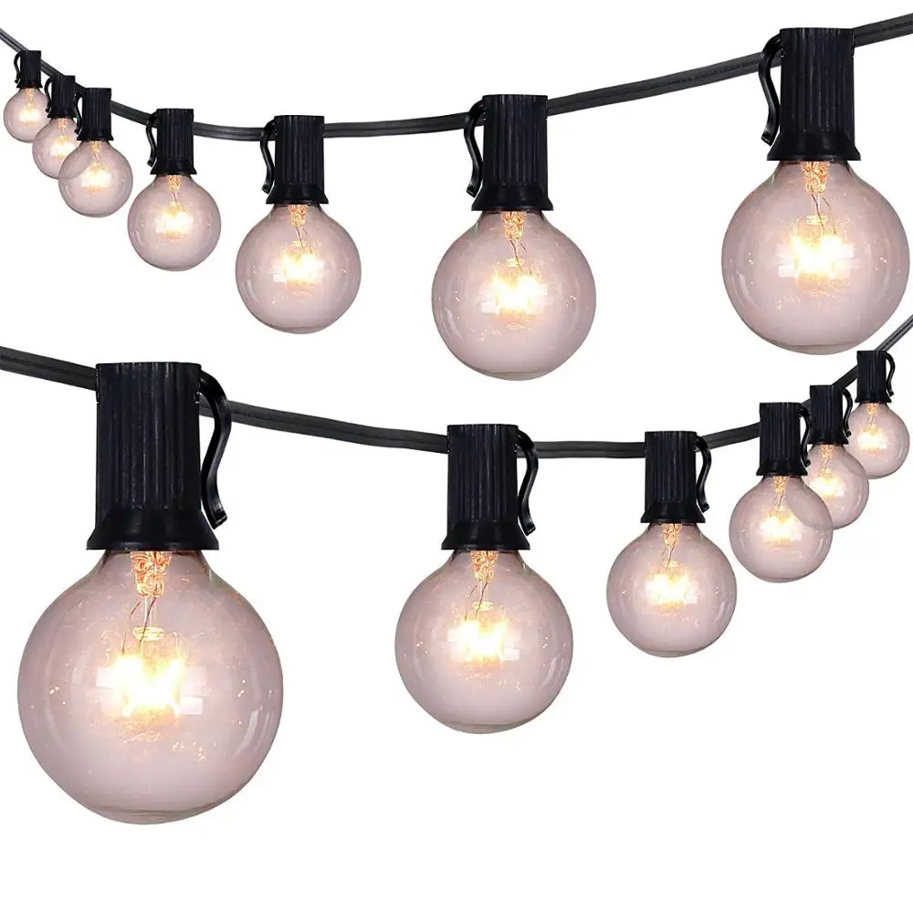 Tanie Łańcuchy świetlne G40 Patio światła do użytku wewnątrz pomieszczeń na zewnątrz komercyjne dekoracje 25Ft z 25 żarówkami na zewnątrz na wesele ogród
