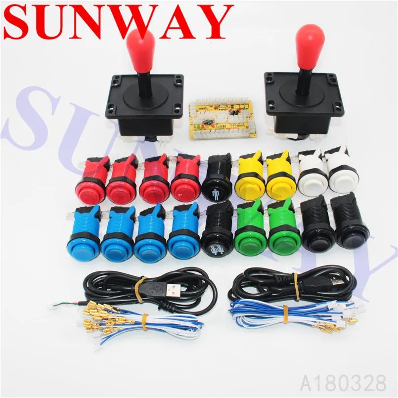 

Free shipping Zero Delay Arcade Cabinet DIY Kit USB Encoder American style Joystick 28MM Push Buttons 1 & 2 Player Start Button
