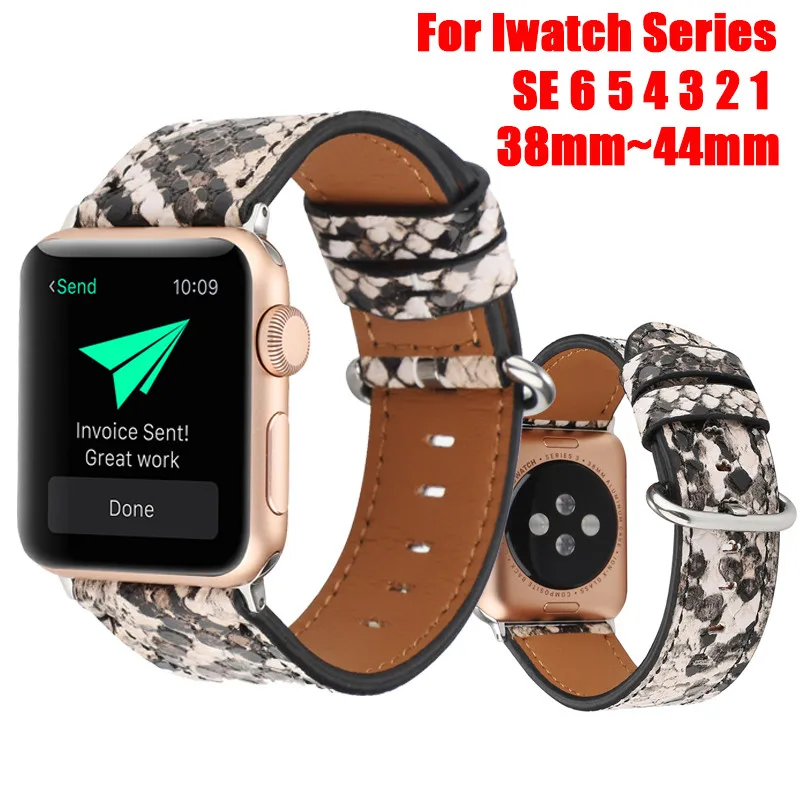 Ремешок кожаный под змеиную кожу для Apple Watch модный браслет IWatch Series 6 Se 5 4 3 2 1 44 мм 42
