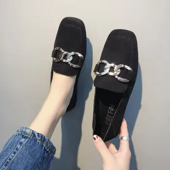 

MXHY2019spring and autumn new Korean version of shallow mouth women's shoes casual flat with square head wild peas shoes Casual