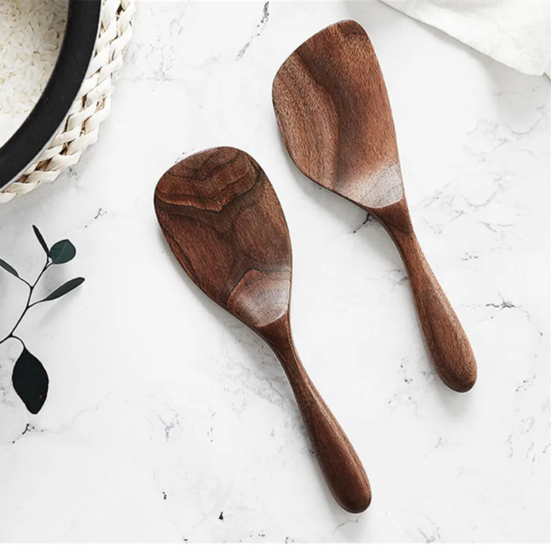 Japan Style Black Walnut Rice Scoop Home Use Non-Stick Rice Spoon Eco No Paint Natural Wood Kitchen Utensils Shovel