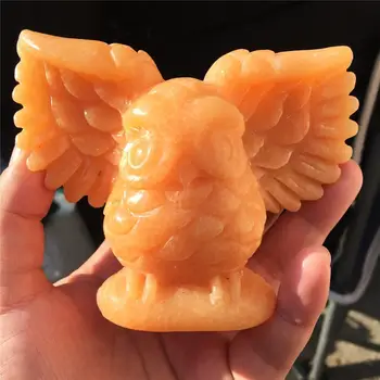 

1pcs Natural yellow topaz hand-carved animal owl crystal carved polished furniture decorated with Christmas gifts