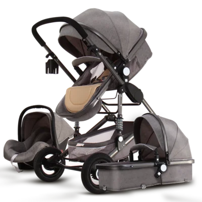 В США! Европейская роскошная детская коляска 4 в 1 с высоким пейзажем, детская коляска с автокреслом - Цвет: Deep gray