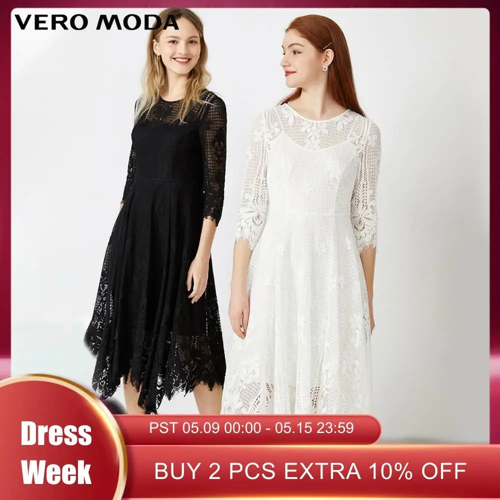 Женские кружевные вечерние платья с круглым вырезом и рукавами 3/4 Vero Moda | 32027C513
