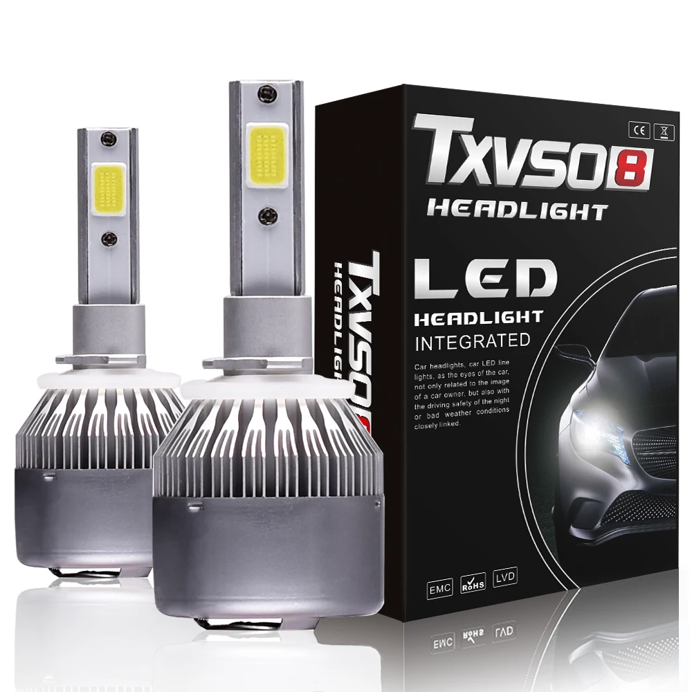TXVSO8 2 шт. COB светодиодный H1 H3 H7 9005 HB3 9006 HB4 H8 H9 H11 880 881 H27 5202 H16 автомобильные лампы для